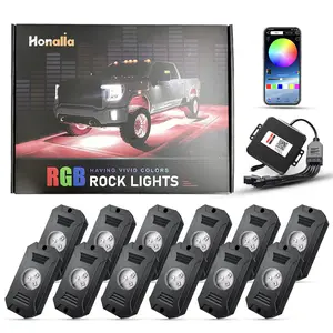 High-end RGB LED Rock Lights Kit with Delicate Color box, Underglow Multicolor Neon Light Pod with Fast Connect Bluetooth App Control Flashing Music Mode Wheel Well Light for Truck ATV UTV RZR SUV Led Car Lights Men's Gift Xmas New Year Gift