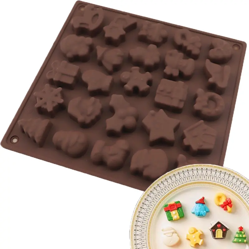 Christmas Chocolate Molds Silicone,24 Kinds of Silicone Baking Molds in Different Shapes with Santa Claus Snowman Snowflake Elk Shape Design for Chocolate, Candy, Fondant, Cupcake Decorations, Gummy, Wax Melt