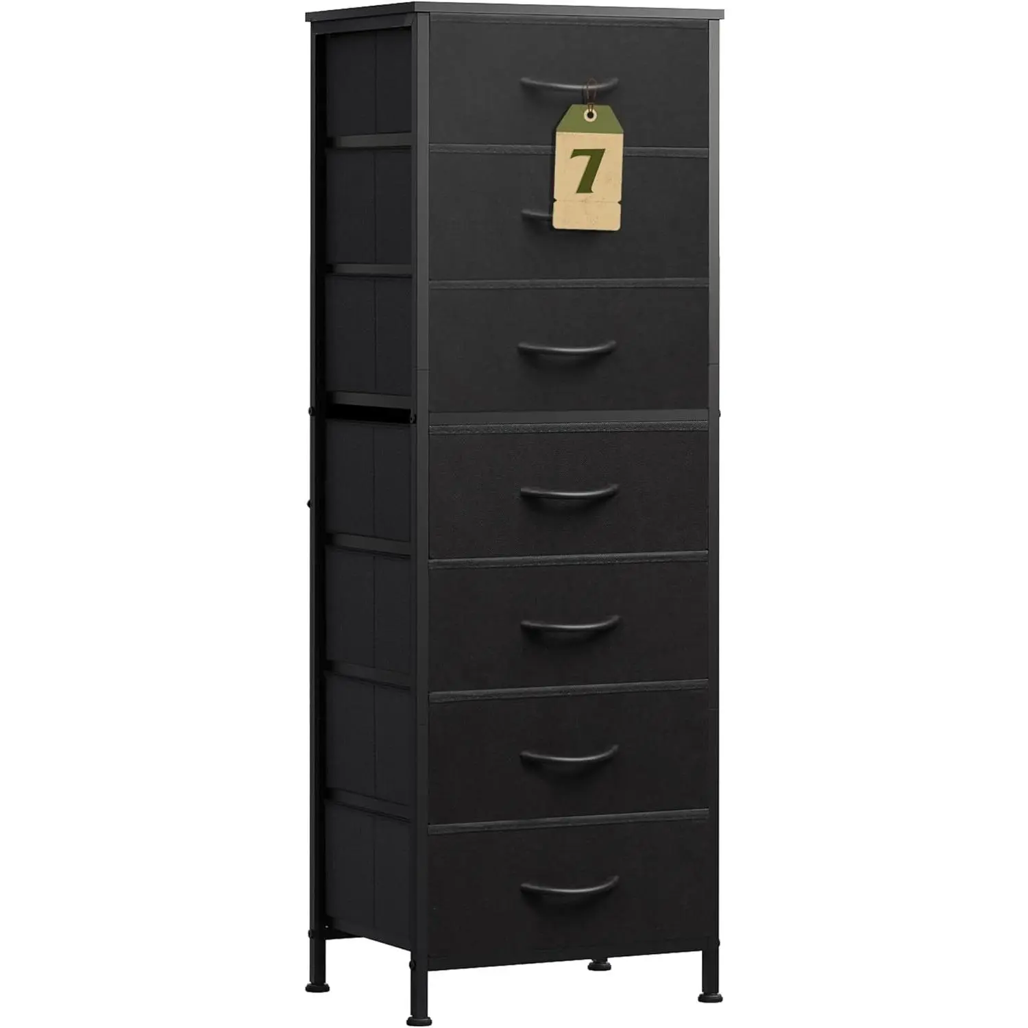 Black Tall Dresser for Bedroom, 7 Drawer Dressers & Chests of Drawers, Fabric Dresser for Closet, Living Room, Night Stand with Metal Frame, Storage Tower with Fabric Bins,  Top