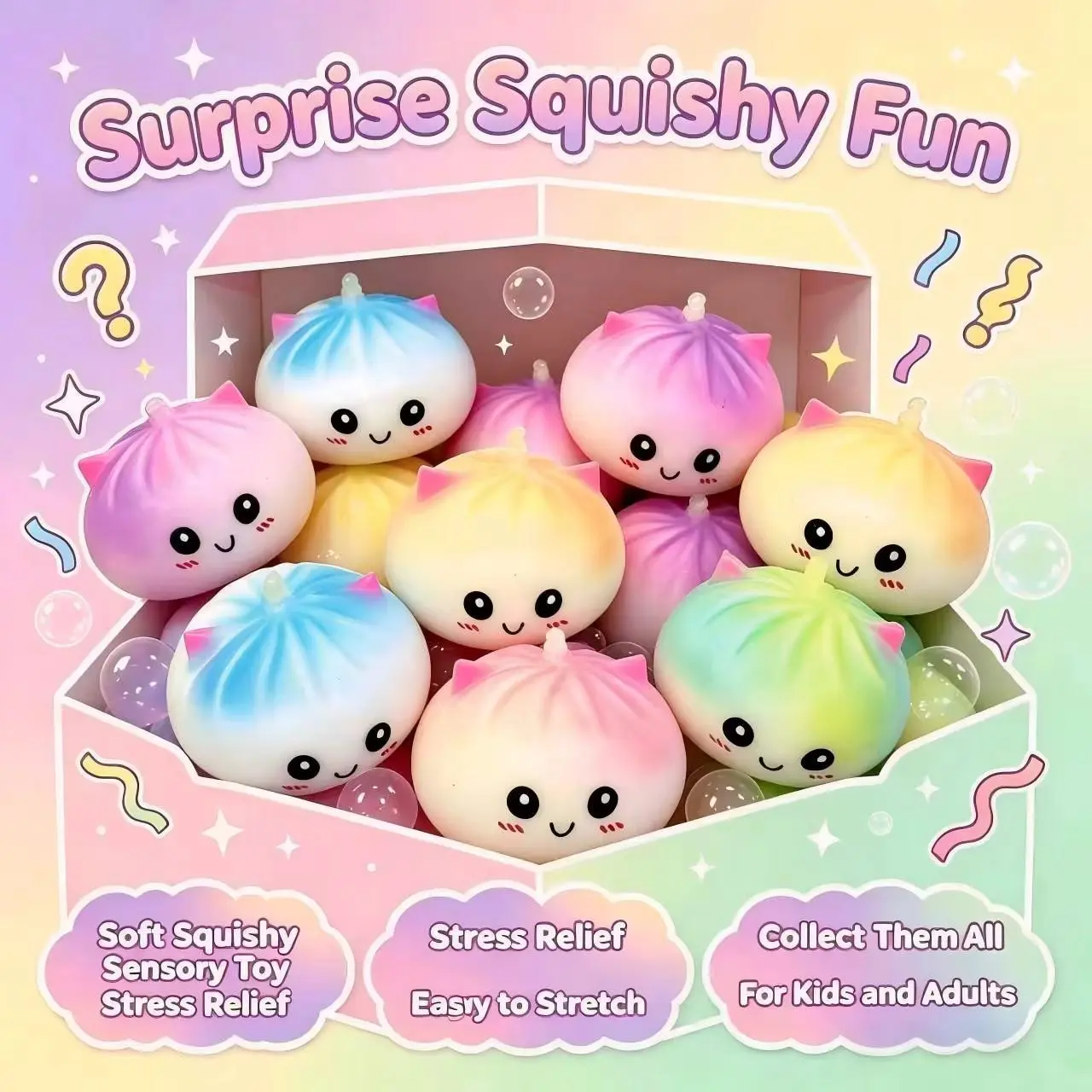 Cute Steamer Box Packaging,Unicorn Dumpling Squishy Toy | Jelly Gel Stress Fidget for Stocking Stuffers Classroom Rewards