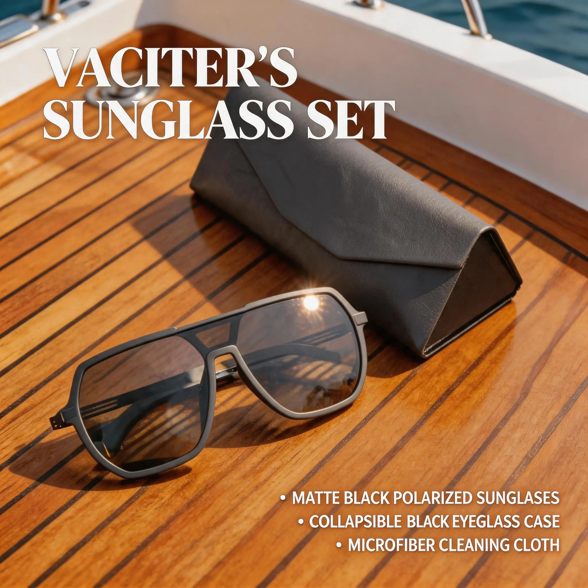 Black Polarized Sunglasses for Women & Men, Retro Rectangle Statement Frame, Stainless Steel Double Bridge, Photo-chromic TAC Lenses, UV400 Protection for Driving & Travel