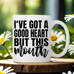 Ceramic Coffee Mug "I've Got a Good Heart But This Month" - Reusable, Insulated, Hand-Wash Only - Perfect for Coffee Lovers, Men & Women - Home Kitchenware