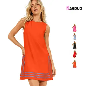 Naeduo Womens Summer Boho A-Line Mini Dress Casual Color Block Crewneck Sleeveless Sundress Beach Vacation Dress