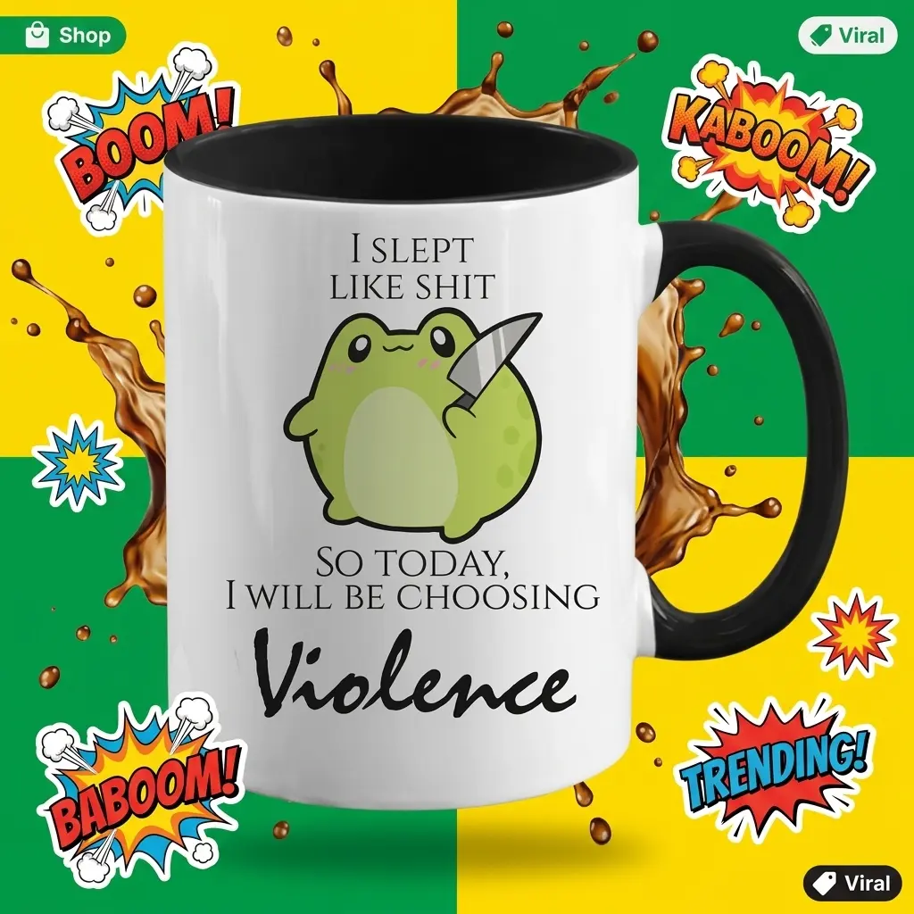 Kawaii rude trendy frog coffee mug, Ceramic black or white mug offensive gift for gen z millennials, Office mug sarcastic gag gift, 11 oz Funny Tumblers Drinkware, summervibes