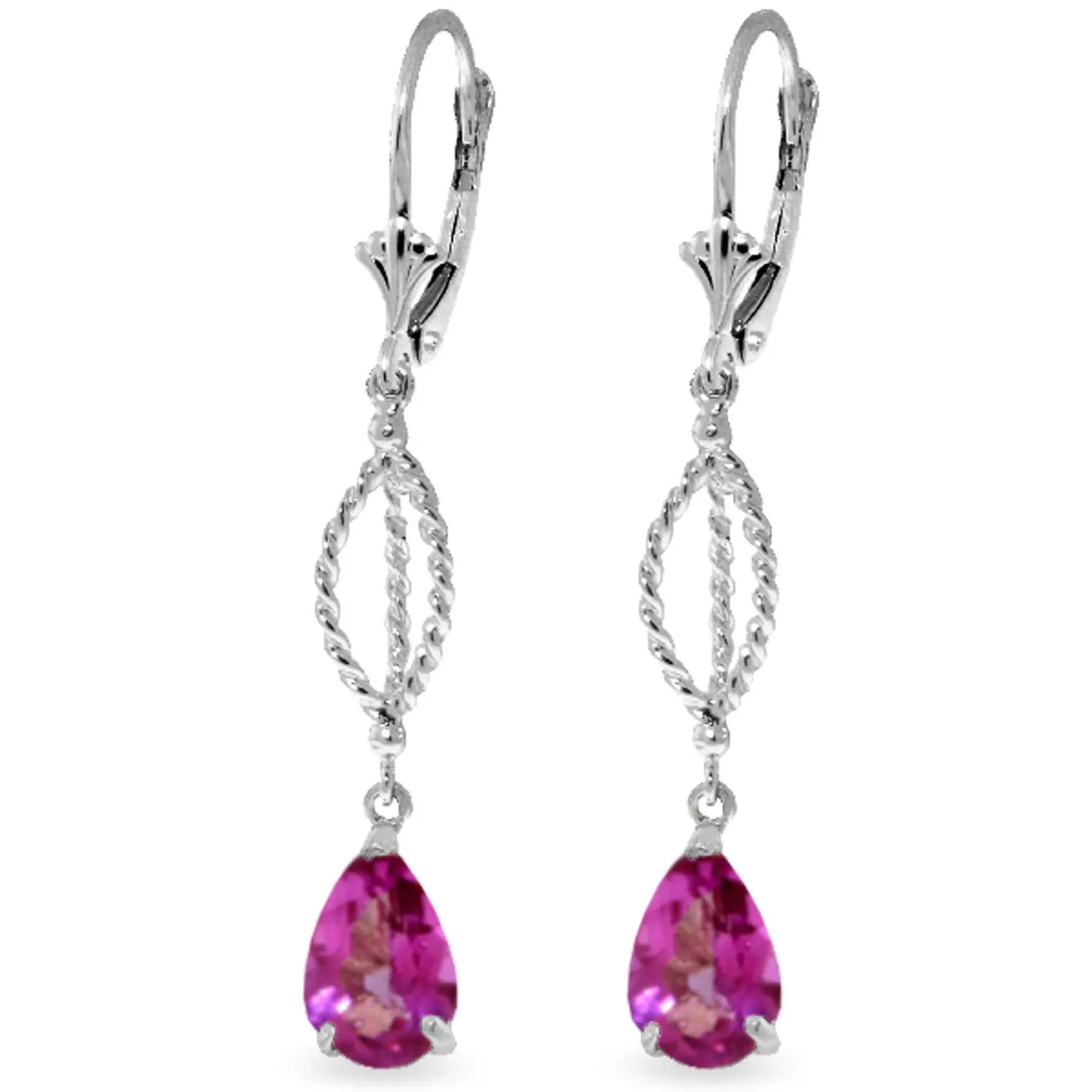 3 Carat 14k Solid White Gold Entreat Pink Topaz Earrings