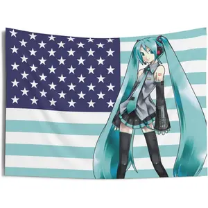 60in x 40in   tapestry MIKU American Flag Tapestry, Anime Funny Room Merch, miku fan Gift Idea, japanese vocalooid tapestry, Wall decor for anime fan, USA flag banner, college dorm decoration  poster  home decor banner wall art bedroom
