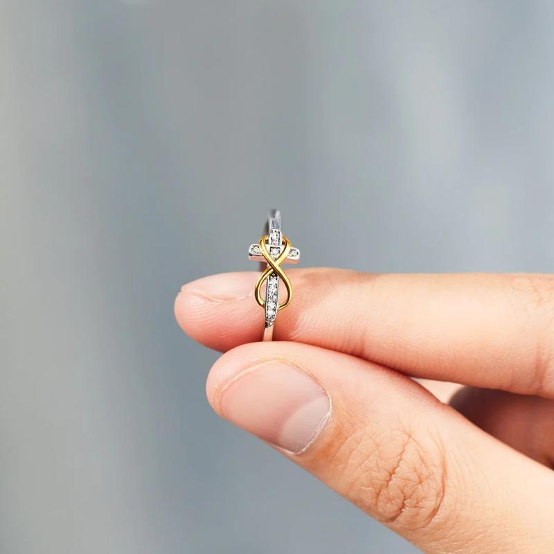 Gods' Promises Are Forever Infinity Cross Ring Inspirational Jewelry Engraved Faith CZ Cross Ring for Daily Wear god is with you forever