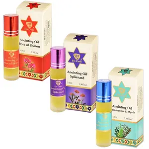 Ein Gedi Spiritual Warfare Anointing Oils Set - Three Roll-On Bottles - Rose of Sharon Spikenard Frankincense & Myrrh - 10ml Each - Made in Israel
