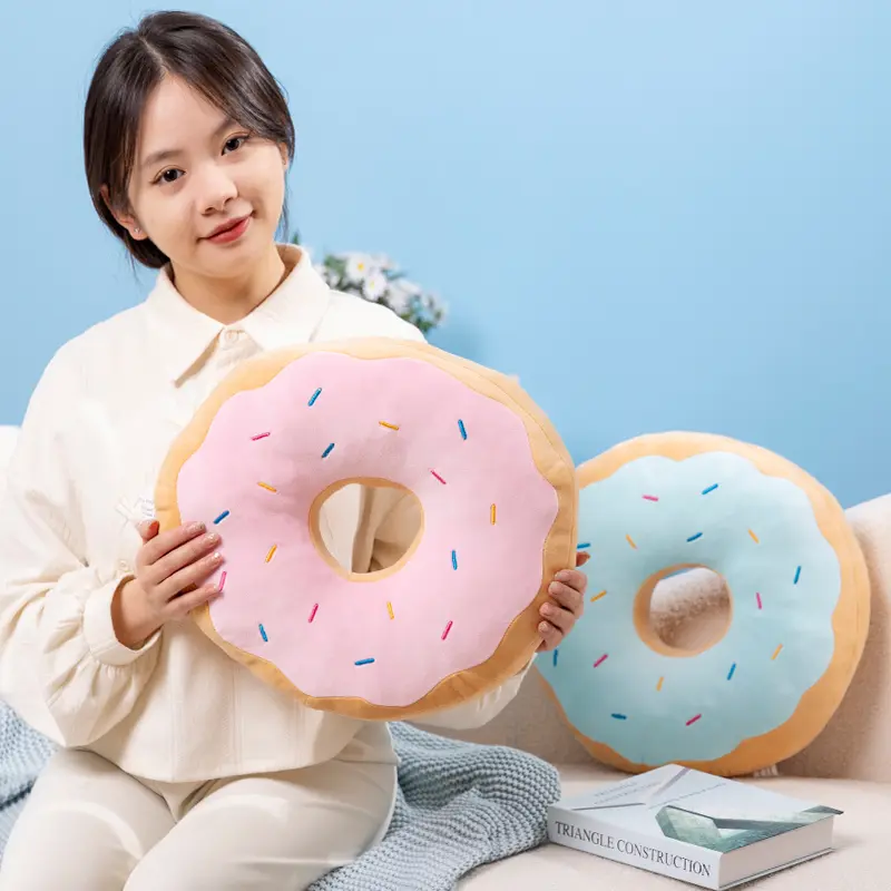 Cute Donut Stuffed Plush Throw Pillow, Soft Dessert Cushion with Pink-Blue Sprinkles, Stylish Home Decoration for Sofa Bed, Ideal Gift for Kids