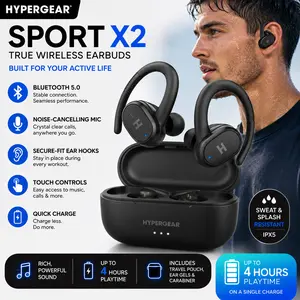 HyperGear Sport X2 True Wireless Earbuds, Open-Ear Wireless Headphones for Phones & Electronics Audio & Video Use
