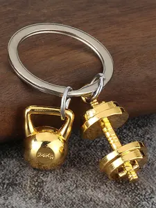 Kettlebell & Dumbbell Bag Charm Pendants, Silver & Gold Metal Bag Chain Charms, Gym-Inspired Bag Decoration Keychain, Fitness Motivational Bag Pendant for Backpack Purse, Ideal for Gym Enthusiasts & Fitness Lovers, Backpack Accessories