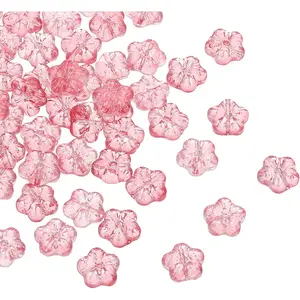 Random Glass Flower Beads, 100Pack Transparent Floral Beads Hibiscus Beads for DIY  Making Bracelets Bulk, Pink