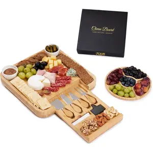 Charcuterie Board Set with  Drawer & 4 Cheese  - 13x13 Large Cheese Board Serving Tray -  Housewarming Gifts for  , Wedding & Bridal Shower Gifts for Couples