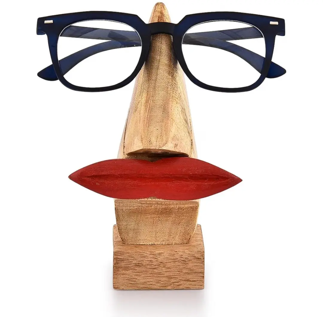 Wooden Nose Eyeglass & Spectacle Holder with Red Lips | Decorative Gift Home Décor