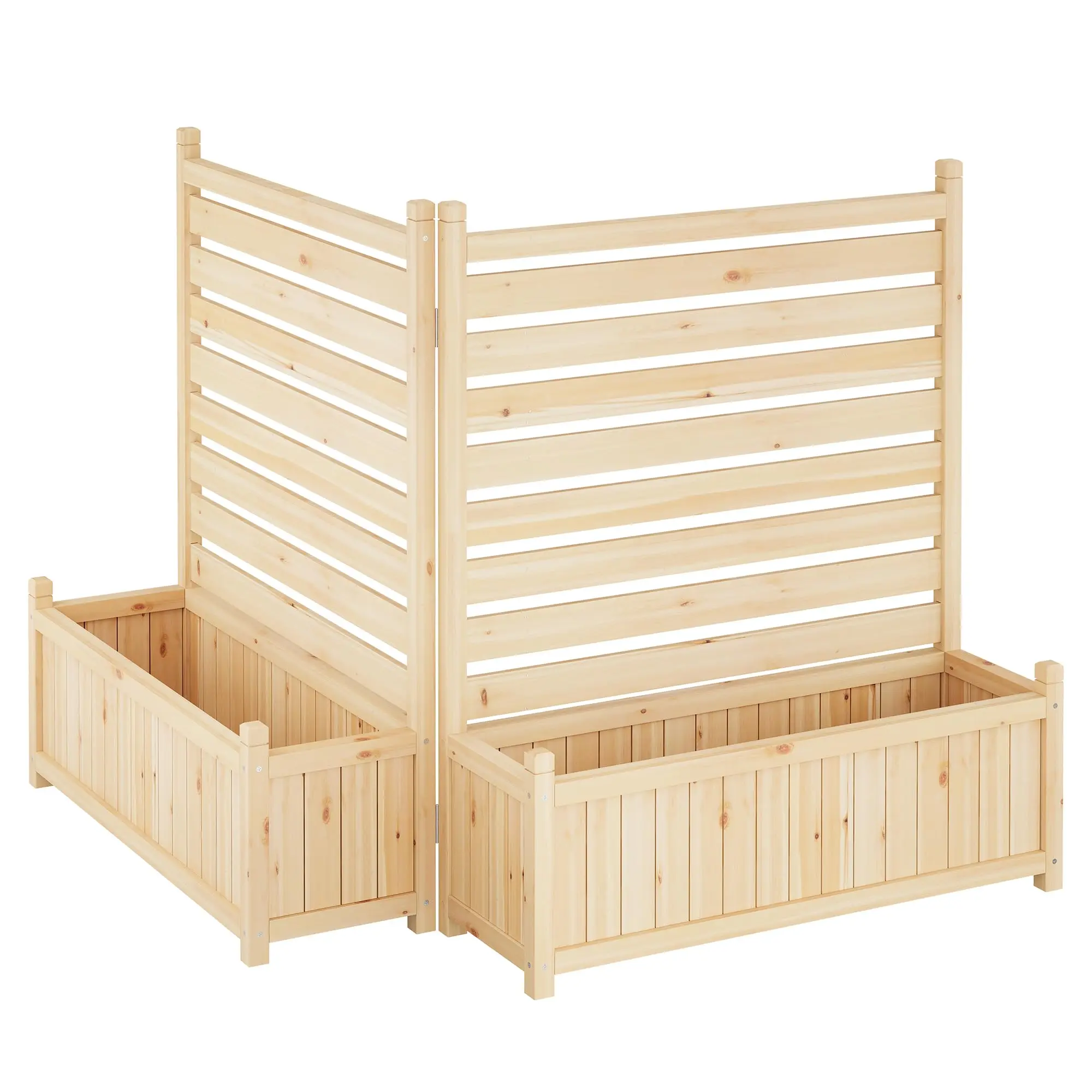 Garvee Wooden Air Conditioner Cover and Trash Bin Concealer with Foldable Privacy Fence and Two Side Planters, Decorative Garden and Terrace Panel, Yellow Varnish, 160x75x105cm