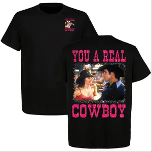 Urban Cowboy 'You a Real Cowboy?' Pink Glitter Graphic T-Shirt, Bud and Sissy Shirt, Western Style, Full Size, Full Color