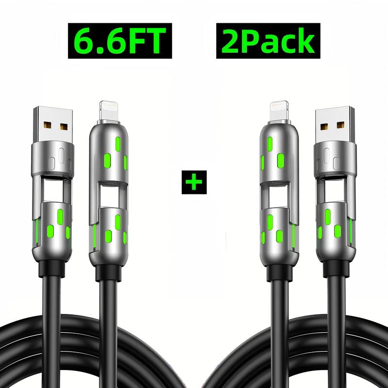 [Buy 1 Get 1 Free] 6.6ft  4-in-1 Multi USB Charging Cable with USB A,Type C,Lightning-MAX65W Fast Charging & Data Sync for iPhone16/15,iPad Pro,  fast charger usb cable 4-in-1 fast Breathing Light  -max 1 usb-c data 4 1 charging cable