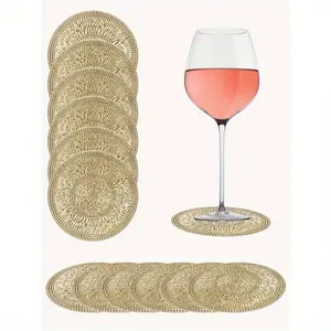 5pcs 3.93inch Elegant Golden For Lotus Coaster Set - Non-Slip, Heat-Resistant with Hollow Design for Home & Bar Decor