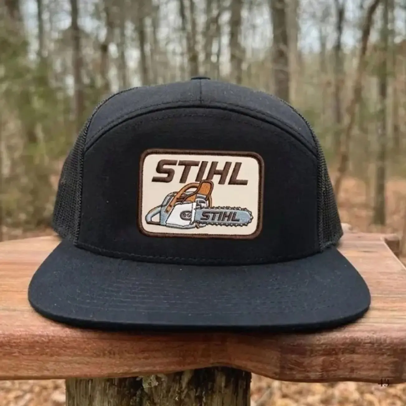 Stihl Vintage Trucker Hat | Brown Mesh Flat Bill Snapback Cap, Logger Hat, Outdoor Workwear Gift for Him  , Gift For Her