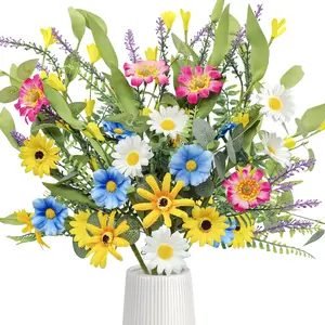 Artificial Daisy Flower Bouquet, Fake Wildflower Silk Stem, Spring Floral Arrangement for Home & Weddings, Artificial Lavender Bouquet, Ideal for Indoors