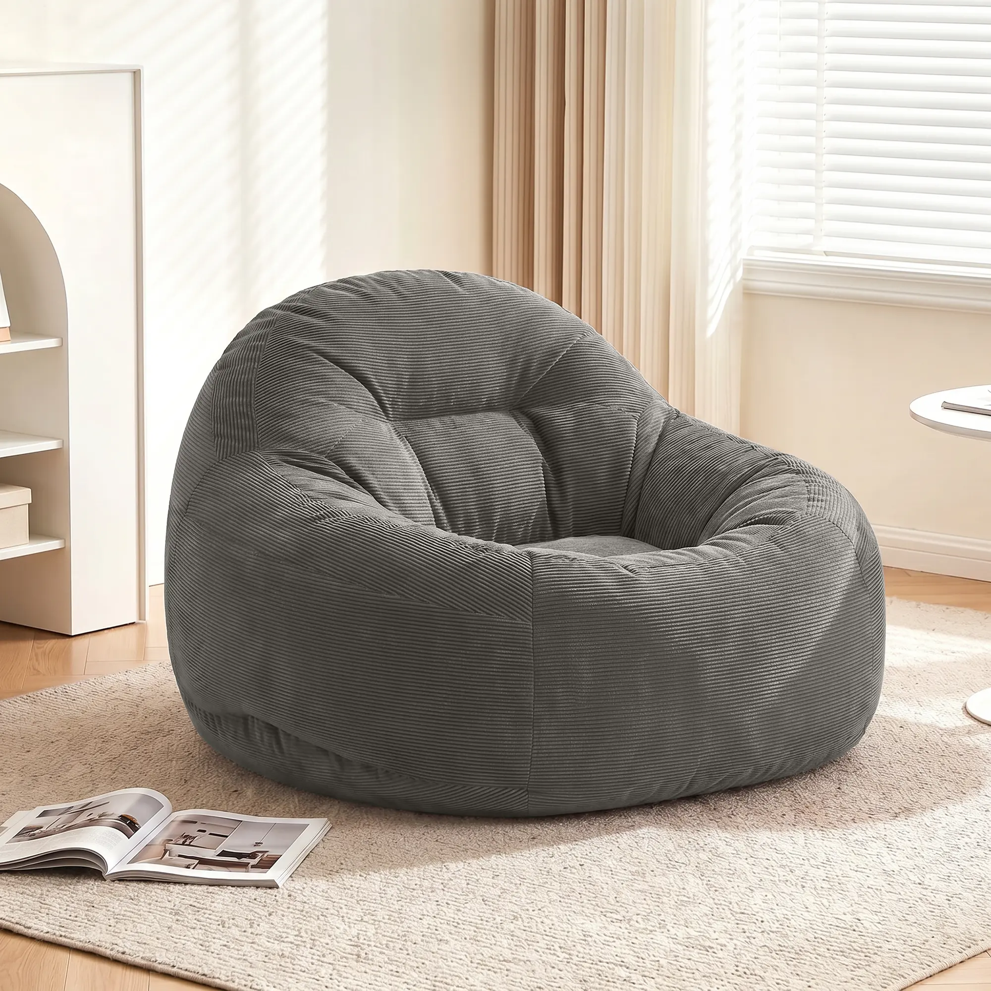 Bean Bag Chair with Filler, Memory Foam Tufted Bean Bag Sofa, Fluffy & Comfy Lazy Sofa Chair, Soft Oversized Floor Couch for Adults & Kids, Cozy Bedroom, Dorm, Apartment, Living Room Furniture
