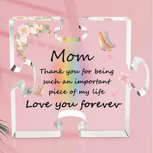 Gifts for Mom Birthday Gifts for Mom Puzzle Piece Gift, Mothers Day Gift from Daughter Son, 4 x 3.3 Inch Acrylic Plaque Christmas Gift for Mom