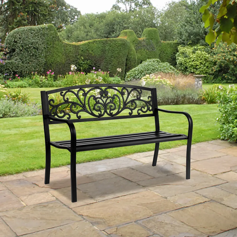 50" Iron PVC Outdoor Courtyard Decoration Park Leisure Bench, Permanent Exterior Benches, Corrosion Resistant Benches