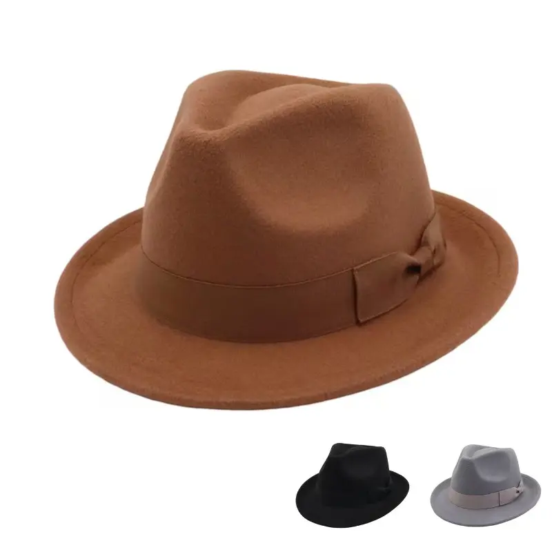 Vintage Fedora Hat Wide Brim Classic Trilby Unisex Dress Hat for Men Women Retro Gangster Style Church Hat Formal Fashion Cap Felt Look Wedding Party Costume Dressy Black Brown Gray Timeless Old School Fashion Accessory Gift