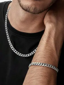 Men's Stainless Steel Figaro Chain Necklace & Bracelet Set, Fashion Hip Hop Party Jewelry, Elegant Casual Wear Accessories