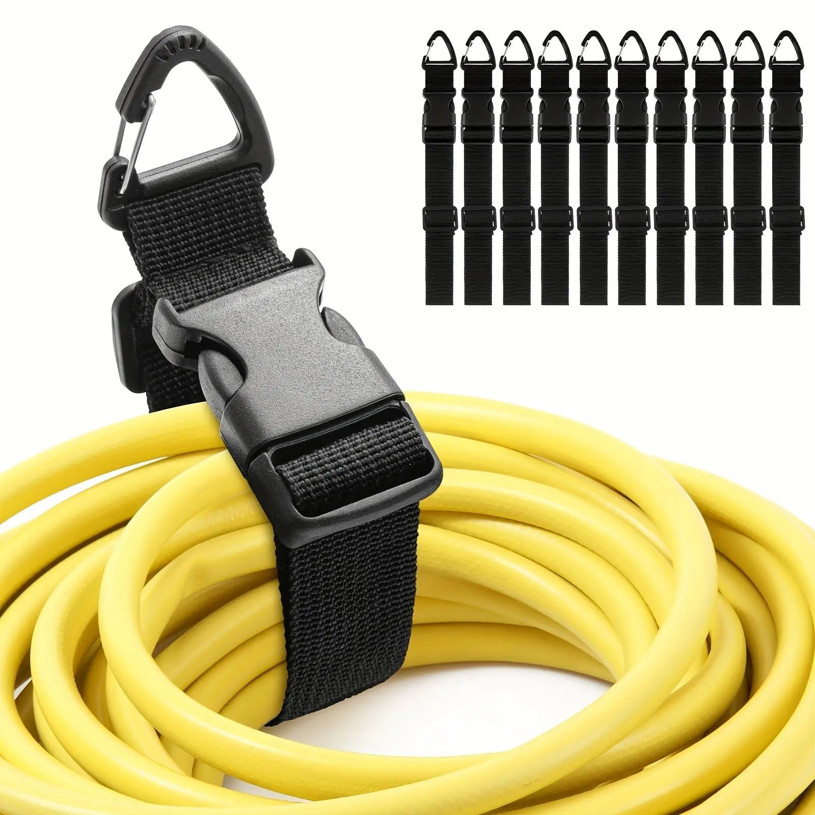 10-Pack Heavy-Duty Extension Cord Holder Set - 17-inch Frame Adjustable Triangular Clamp, Storage Strap, Hanging Bracket Included - Home Organizer for Men’s Garage Cord Storage to Prevent Tangles
