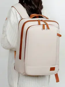 1pc  Large capacity women's backpack, solid color computer backpack, zipper closure, fashionable and versatile, casual and simple, suitable for daily work, commuting, business travel, portable women's backpack, Business style backpack