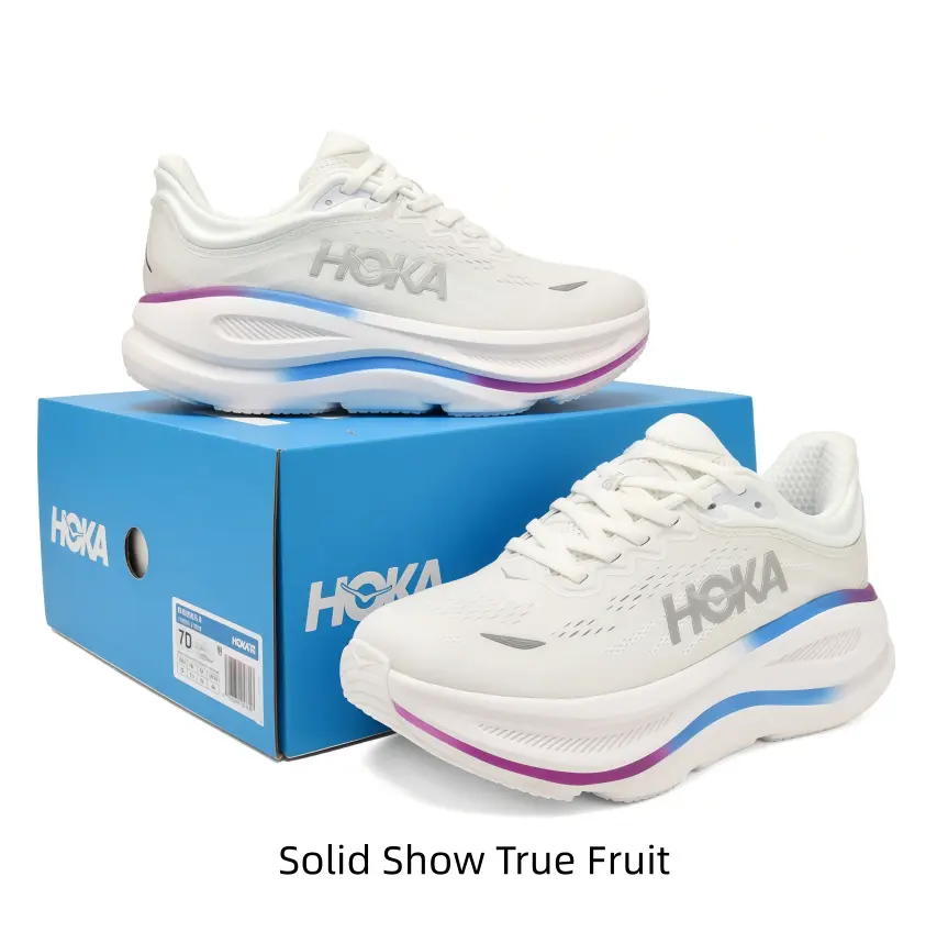 Cream white running shoes with dreamy blue purple gradient midsole, cloud cushion sole, upgrade your casual daily street looks easily