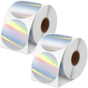1000 Labels/ 2 Rolls 2" Holographic Thermal Sticker Labels Self Adhesive Printable Thermal Labels Rainbow Stickers for DIY Logo Design QR Code Name Tag (Holographic Round Style)