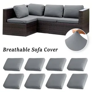 8pcs Patio Sofa Cushion Cover Soft Elastic Grey Sofa Cover Universal Four Seasons Sofa Protector Garden Courtyard Decor Washable