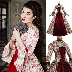 Victorian Vestidos Medieval Elegant Flare Sleeve Party Maxi Floral Dress Gothic Vintage Renaissance Halloween Cosplay Costume