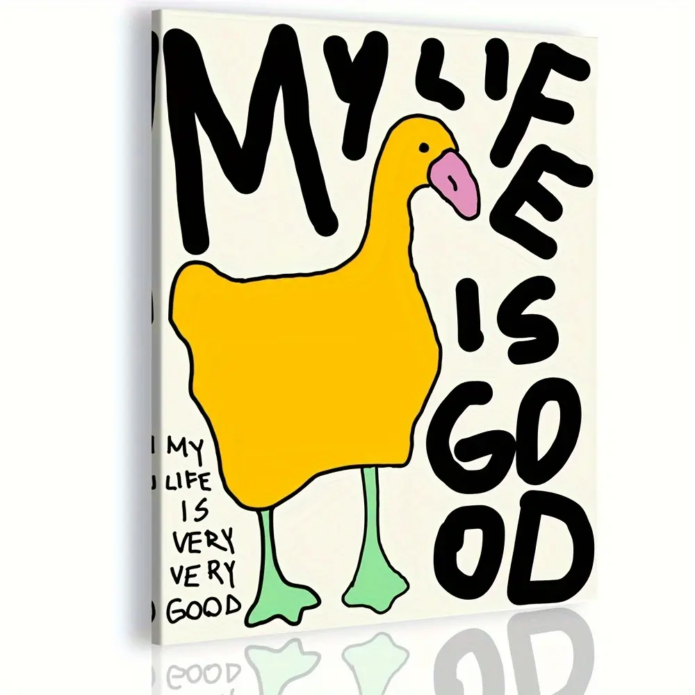 [1pc Duck Canvas Wall Art] Modern Cartoon Duck Canvas Wall Art with Wooden Frame - Cute Duck Aesthetic Painting Poster, Home Decoration, For Living Room, Bedroom, Office, Kitchen, Restaurant, Bar Wall Deco Animal Art Duckie Print