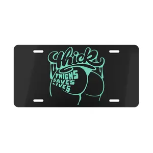 Thick Thighs Save Lives Funny Decorative License Plate Custom Front Car Tag 6x12in, Glossy Finish Aluminum Plate for Cars, Trucks, Garage or Wall Display