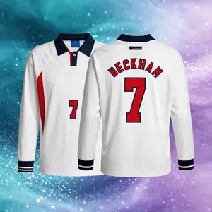 No.7Beckham 98 Home White Long Sleeve Soccer Jersey Fans Version