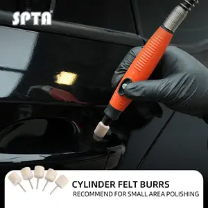 SPTA 5pcs Cylinder Felt Burrs, Wool Felt Mounted Mandrel Points 22mm Head ,3mm Shank Cylinder Polishing Bits Burrs Felt Polishing Buffing Wheel for Rotary Tool