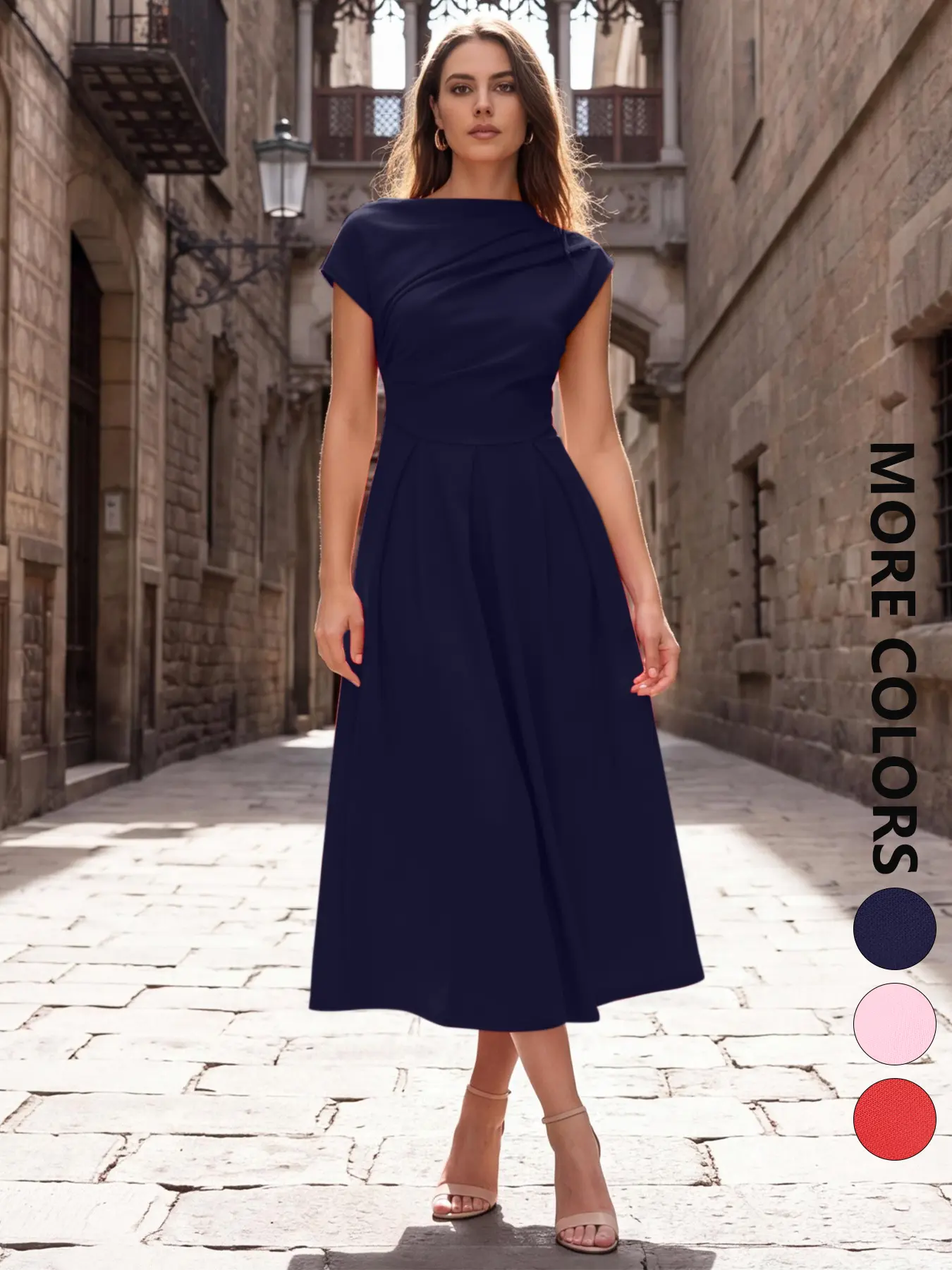 Women's Fashion Red A-Line Dress Summer Sleeveless Solid O-Neck Elegant Party Dress Ruched Casual Retro Streetwear Women Dress Womenswear Basic Minimalist
