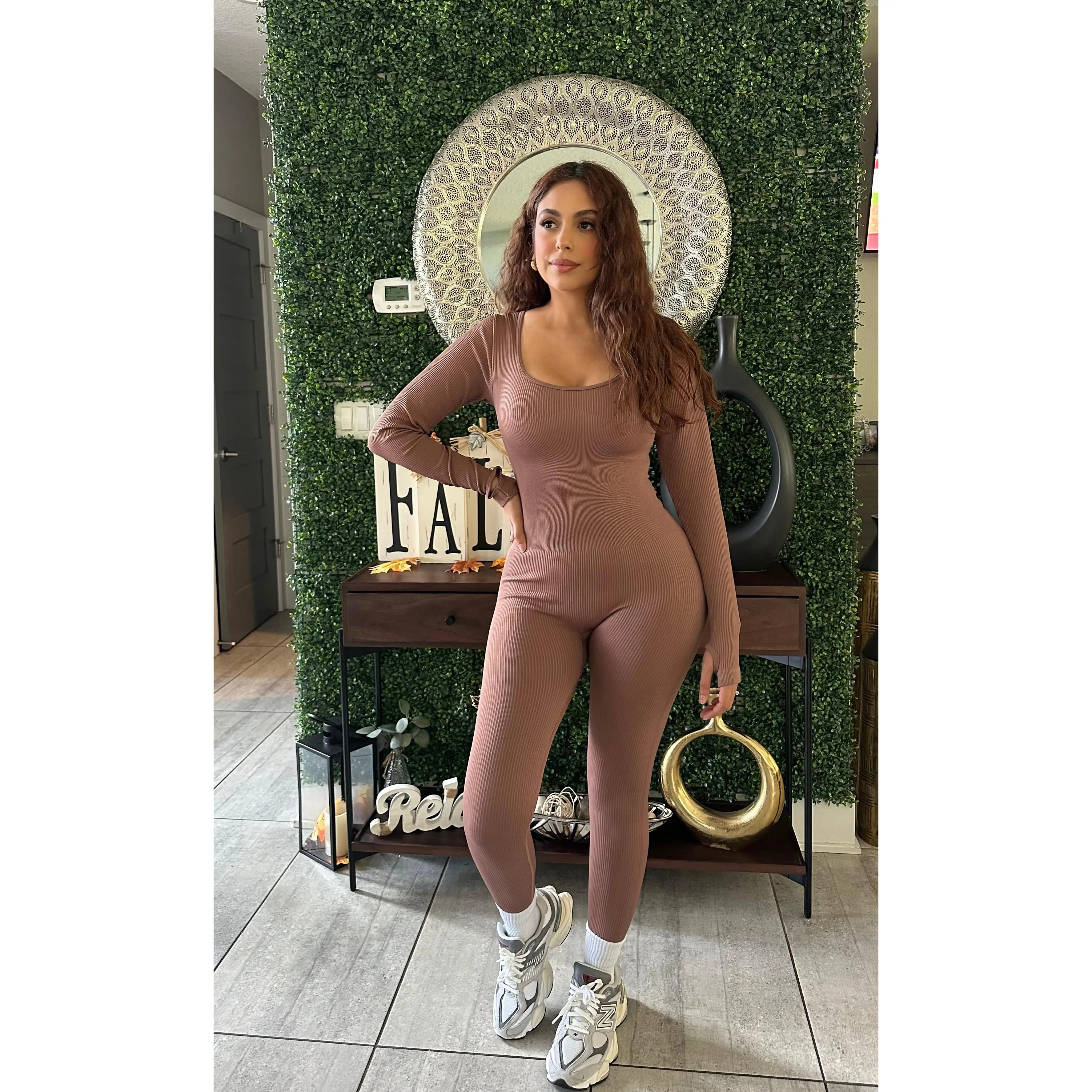 What Waist Ribbed Jumpsuit(Mocha)