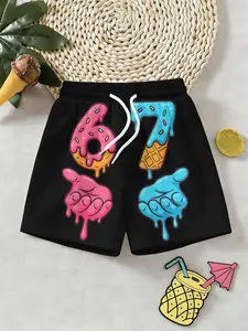 Donut Number 67 Beach Pants, Two-Tone Dripping Gesture Quick-Dry Shorts, Swimwear Shorts, Perfect for Travel and Beach, Holiday Gift, Birthday Present