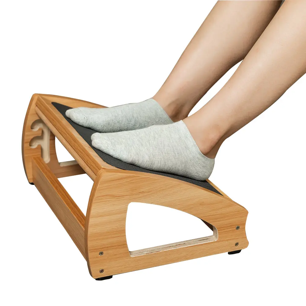 3-Level Under Desk Footrest Wood Design Ergonomic Four Adjustable Angles Large Slip-Resistant Surface High-Quality Lauan Hardwood Plywood No Assembly Required True Quality Assurance