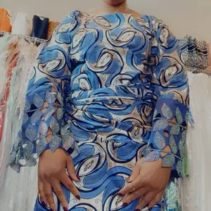 Ankara bobavlisco Outfit 3 Sets Top Wrapper Scarf African Women Fashion Pagne Traditional Amara boba pierreux rhinestone Fabric 6 Yards Length for Party Wedding Events.