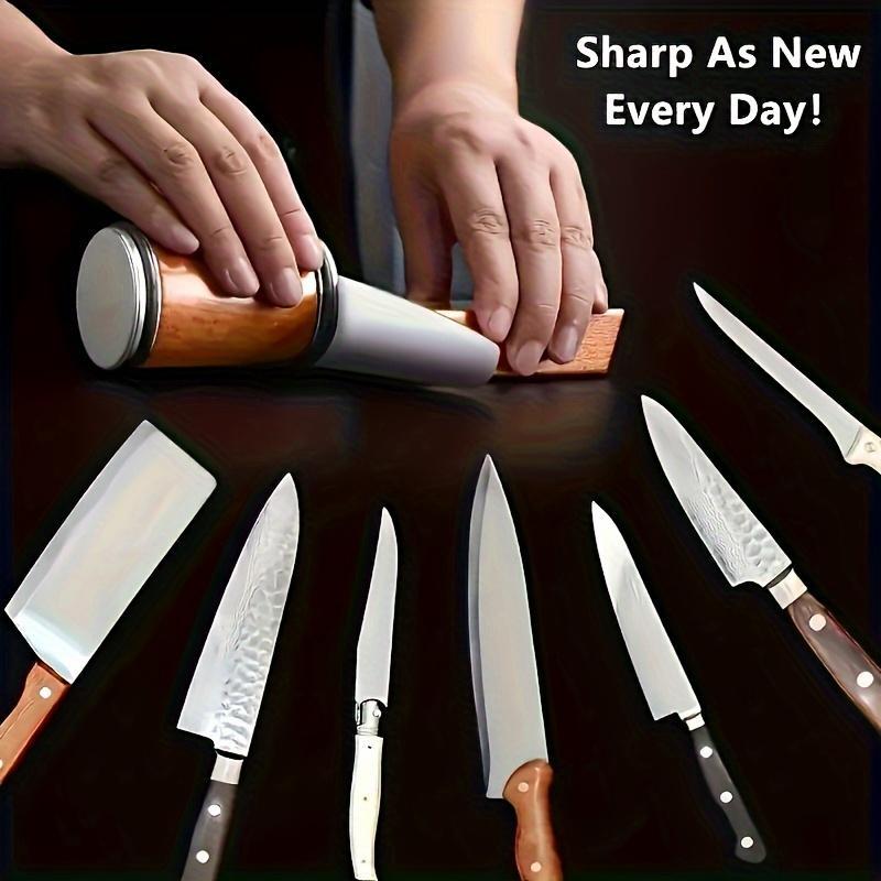 Rolling Knife Sharpener Set, 15°20° Kitchen Knife Magnetic Rolling Knife Sharpener, Diamond Sharp Curve Knife Sharpener, Wooden Handle Sharpening Stone, Diamond Ceramic Knife Sharpening Set for honing knives sharpening Kitchen Gadgets Steel Kitchenware
