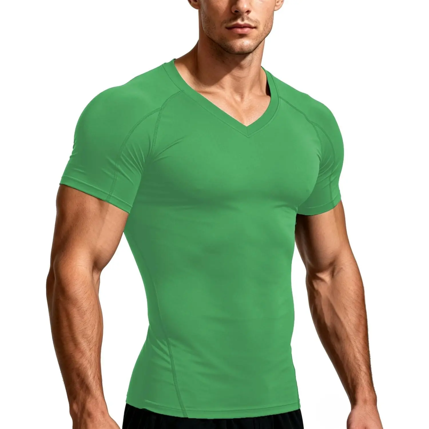Compression Shirt Men V Neck Short Sleeve Workout Shirts Athletic Gym Undershirts Active Sports Base Layer Running Tops
