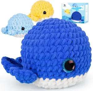 CROCHETTA Crochet Kit for Beginners - Upgraded Easy Yarn Starter Set with Step-by-Step Video Tutorials, Complete Kit, Gift & Decor, 40% Extra Yarn, Larger Whale Pattern