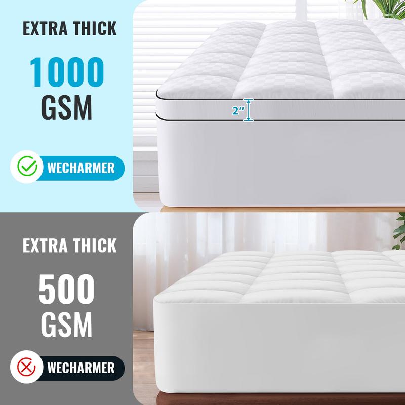 WeCharmer Premium Microfiber Extra Thick Mattress Topper 1000 GSM Down Alternative Plush Pad with 8-21 Inch Deep Pocket Cooling Pillow Topper