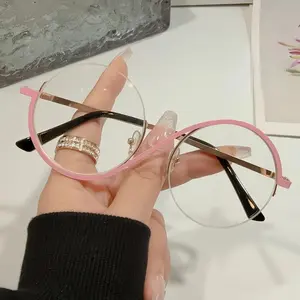 New Stylish Metal Half-Frame Round Glasses with Clear Lenses Cool Design for Everyday Wear Concerts Gatherings Parties Fashionable Outfits