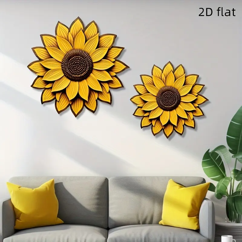 Wooden Sunflower Decorative Plaques Set of 2, Wood Wall Art, Aesthetic Wall Decor, Wall Decoration Items for Home Bedroom Kitchen, Perfect Holiday Gift for Friends and Family